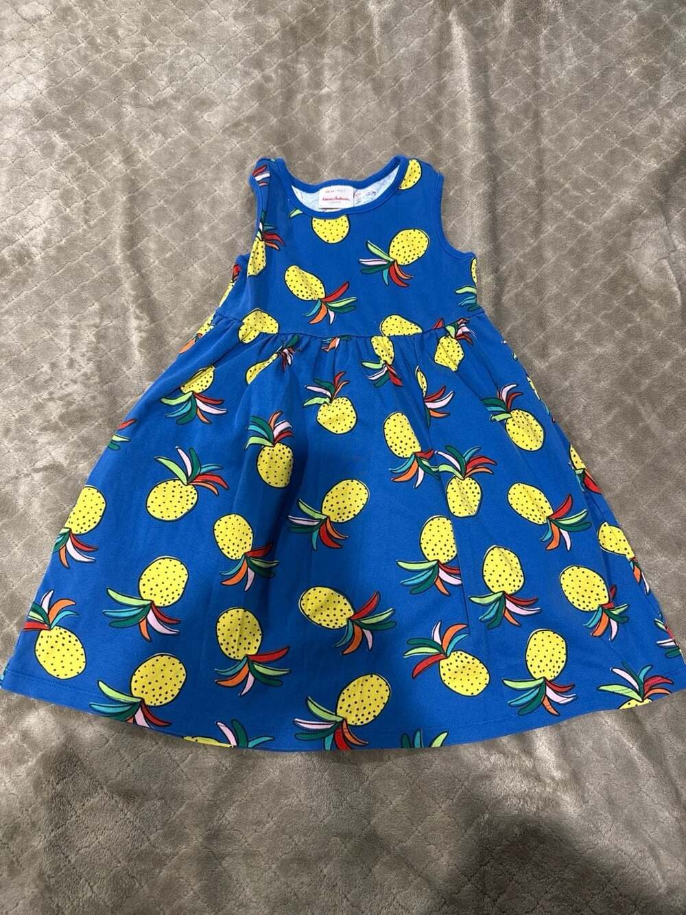 Hanna Andersson Girls Royal Blue Pineapple Print Sleeveless Cotton Play Dress wi